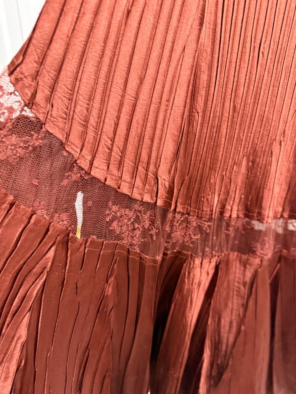 Komarov Copper Crinkle Pleated Lace Trim Mermaid Maxi Skirt Size S - Picture 4 of 8